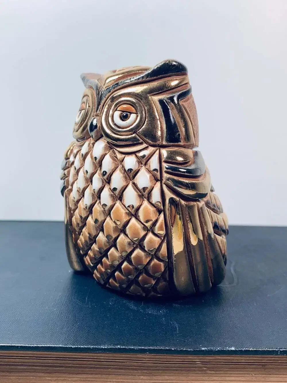 Owl brown, gold accents figurine Artesiania
